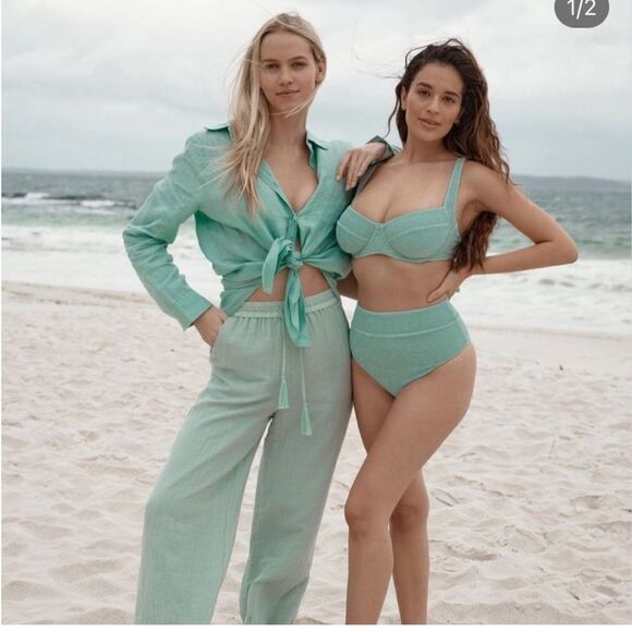 Monday Swimwear | Monaco Linen Button Down Shirt Sea‎ Glass Size Small - Picture 8 of 9